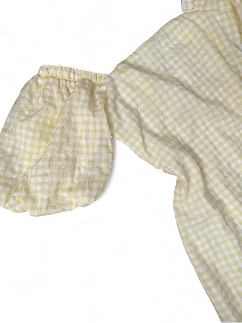 Mable Women Yellow Gingham Off the Shoulder Puff Shoulder Dress size S